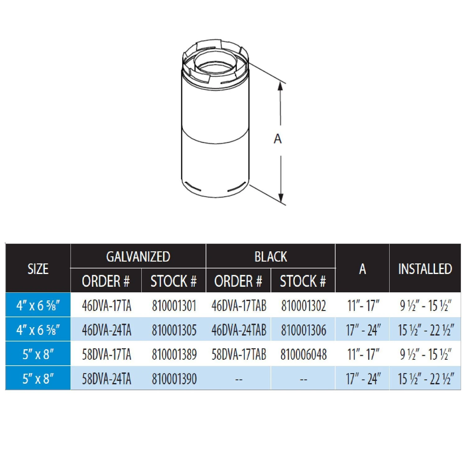 DuraVent 46DVA-TA DirectVent Pro Galvanized Steel Adjustable Pipe, 4x6-5/8-inch Diameter - Image 2