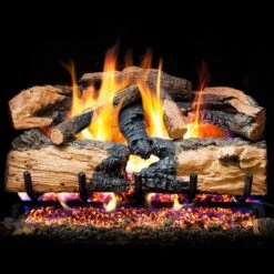 Real Fyre ENS Charred Evergreen Split Oak Vented Gas Log Set, Stainless Steel, ANSI Certified