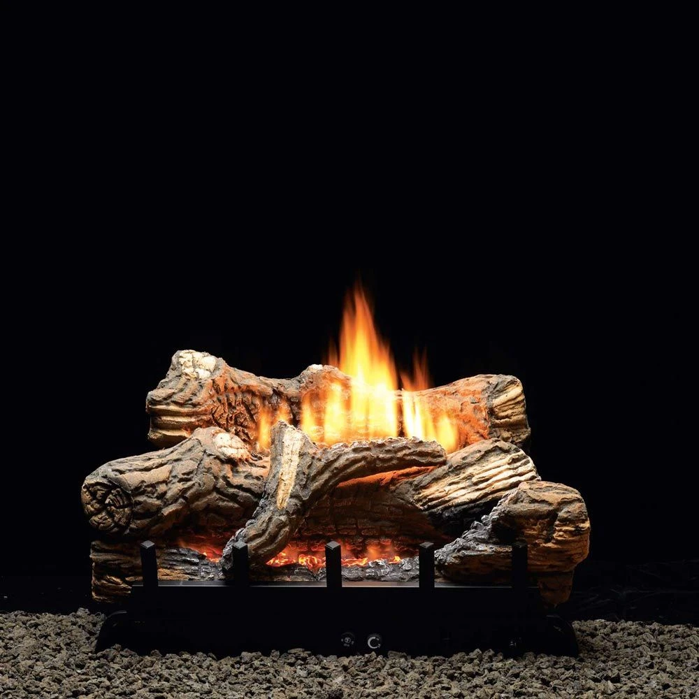 Empire White Mountain Hearth VFDTxx Flint Hill Ceramic Fiber Gas Log Set With Ventless Burner And Thermostat Valve